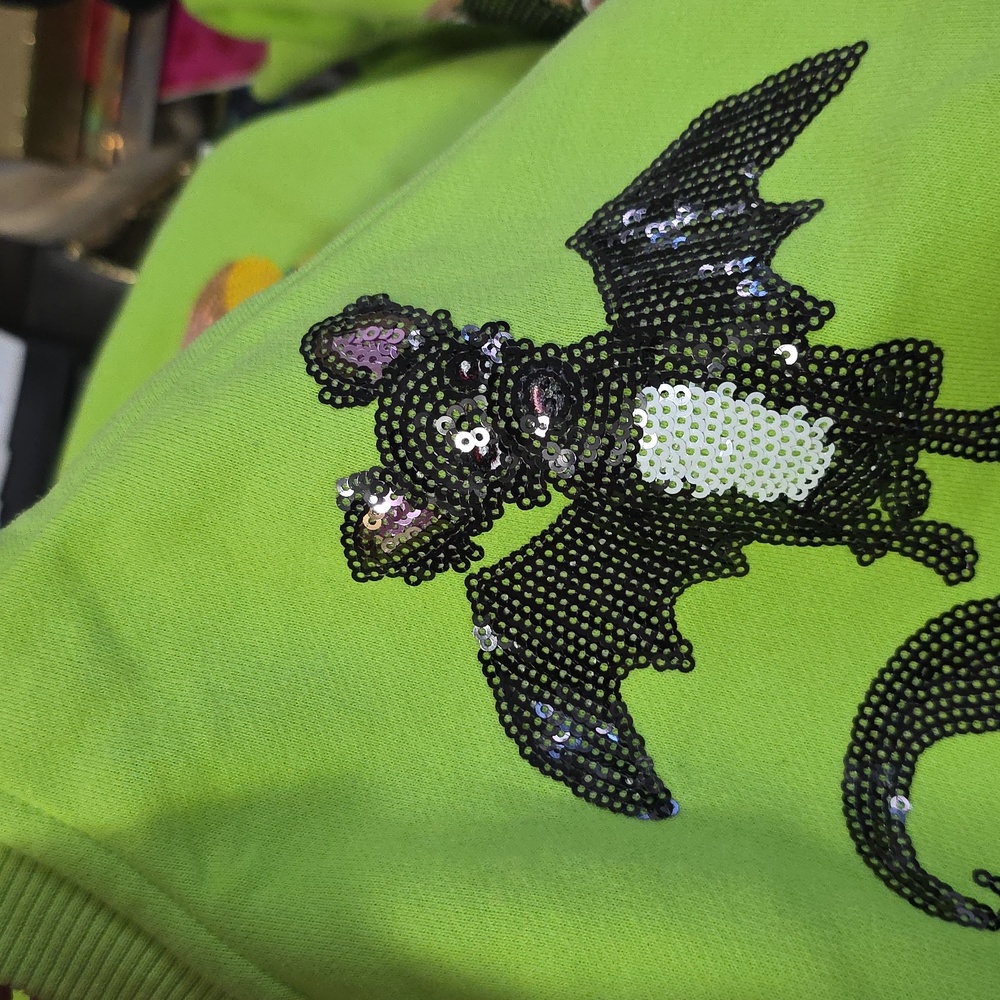Queen of Sparkles Limited Edition Halloween Dogs Lime Green Sweatshirt Small - Picture 10 of 12
